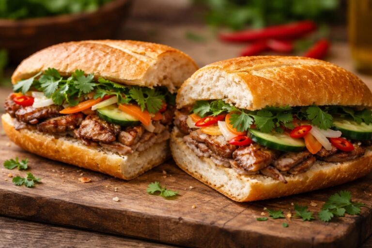 découvrez la recette authentique du banh mi, le célèbre sandwich vietnamien, avec ses saveurs savoureuses et ses ingrédients frais pour un goût unique.