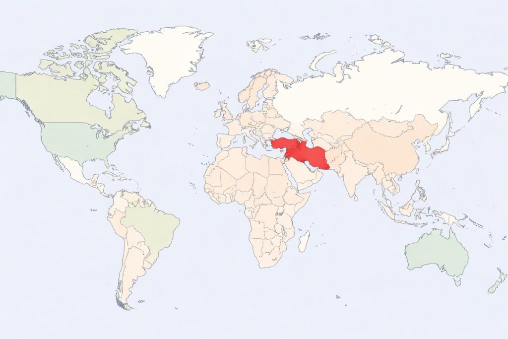 découvrez l'emplacement précis de l'iran sur la carte du monde, ses frontières et sa position géographique stratégique au moyen-orient.